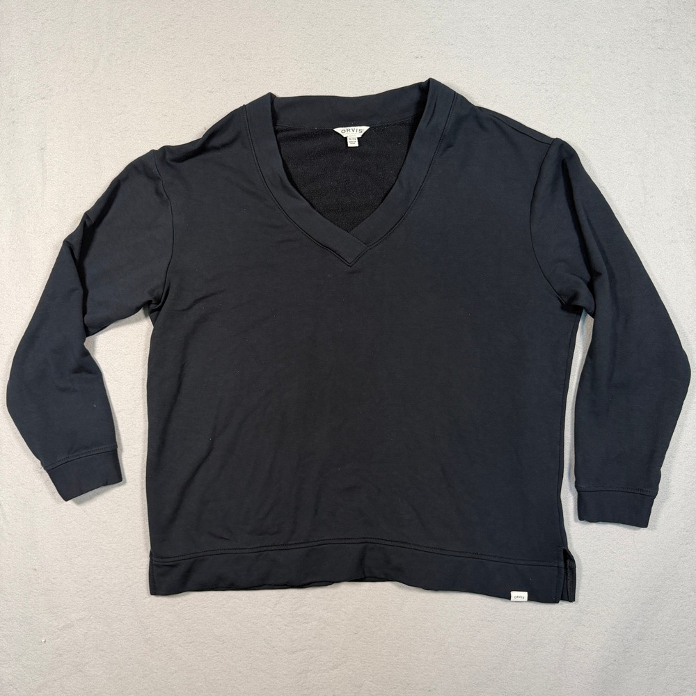 Orvis Womens Classic Collection V Neck Sweatshirt XL Black Fleece Lined